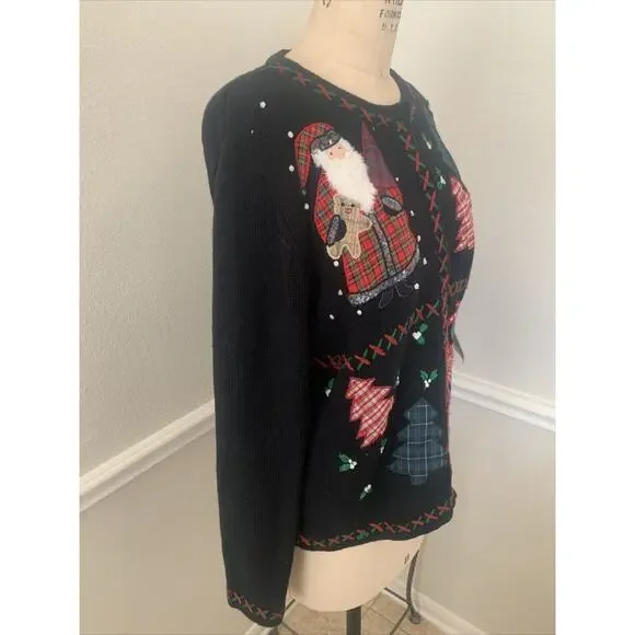 All Point By Reference Point Cardigan Winter Christmas Santa Black Size M - Picture 3 of 7